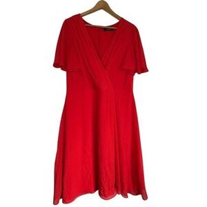 Lauren Ralph Lauren Red Flutter Sleeve Wrap V-Neck Fit Flare Dress 12